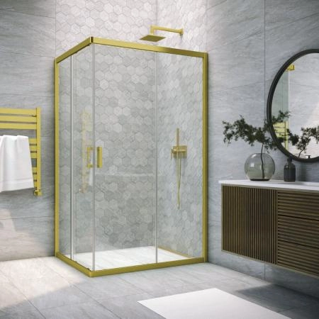 Душевой уголок Vegas-glass ZA-F NOVO h2000 100*70 03 01, профиль золото матовое, стекло прозрачное