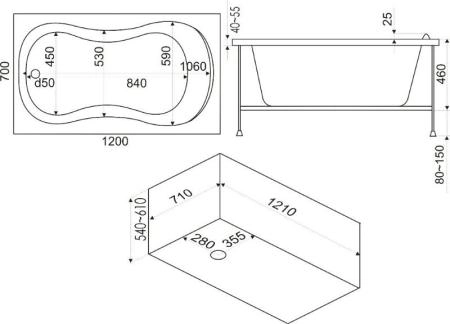 Ванна Bas Кэмерон 120x70 без гидромассажа