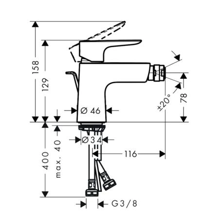 Hansgrohe Talis E, Смеситель для биде, с донным клапаном, Цвет: хром