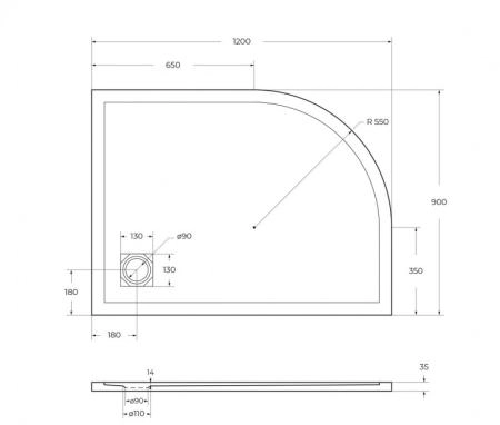 Душевой поддон BelBagno 120x80 искусственный камень белый асимметричный TRAY-MR-UNO-RH-120/80-550-35-W-L-CR