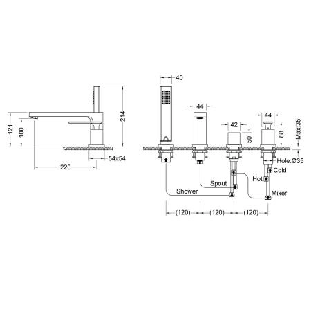 Смеситель для ванны с душем на борт ванны Timo Torne 4330/17Y золото матовое