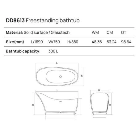 Dea Design Elegant Ванна 169x75x88см., отдельностоящая, Glasstech, прозрачная смола, цвет: Emerald R3