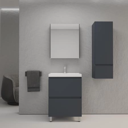 Тумба напольная Style Line Манхэттен 60 ЭМАЛЬ под ASTI 60 2 ящика PLUS графит