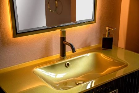 Тумба Boheme MONACO 80см h84см черная глянец + золото под раковину моноблок 866-080-BG