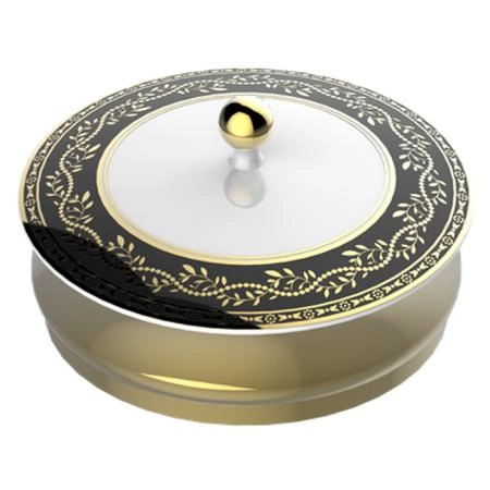 THG MARQUISE NOIR DECOR OR Китайская лакированная коробка с белой керамической крышкой Ø180 мм., big size, декор черный/золото, цвет: золото