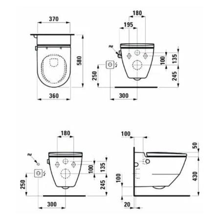 Laufen Cleanet Navia Унитаз-биде подвесн 580х370х380мм, безободковый с сиденьем (микролифт), цвет белый матов c покрытием LCC(ВРЕМЕННО не поставляем!
