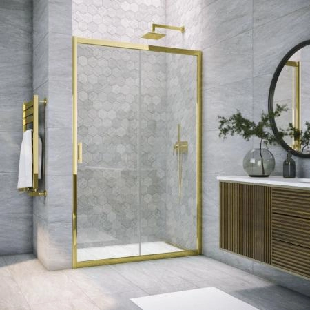 Душевая дверь Vegas-glass ZP TUR NOVO 125 09 01, профиль золото глянцевое, стекло прозрачное