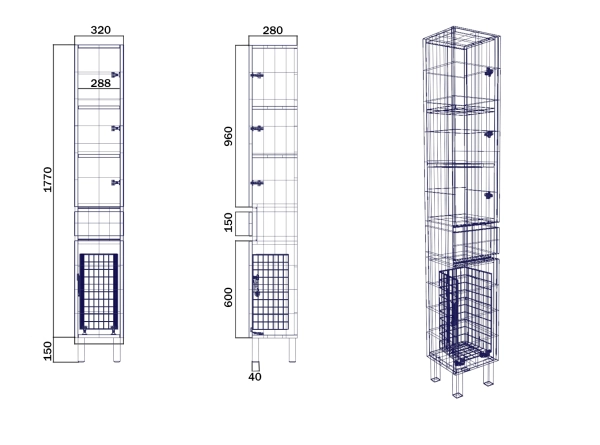 Пенал SANVIT Кубэ-3 (К) 32 с бельевой корзиной напольный Белый