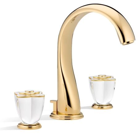 THG Petale de Cristal clair lisere dore Смеситель для раковины, 3 отв., цвет: золото/прозрачный хрусталь с золотым декором