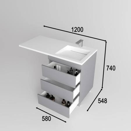 Тумба напольная Style Line Даллас ЛЕОН 120 (3 ящ.) Люкс серая, PLUS