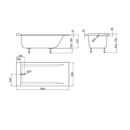 Ванна AquaStone Квадро 180х80 белая иск. камень