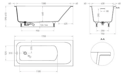 Ванна Salini ORLANDA KIT 170х75 S-Stone матовая 102127M