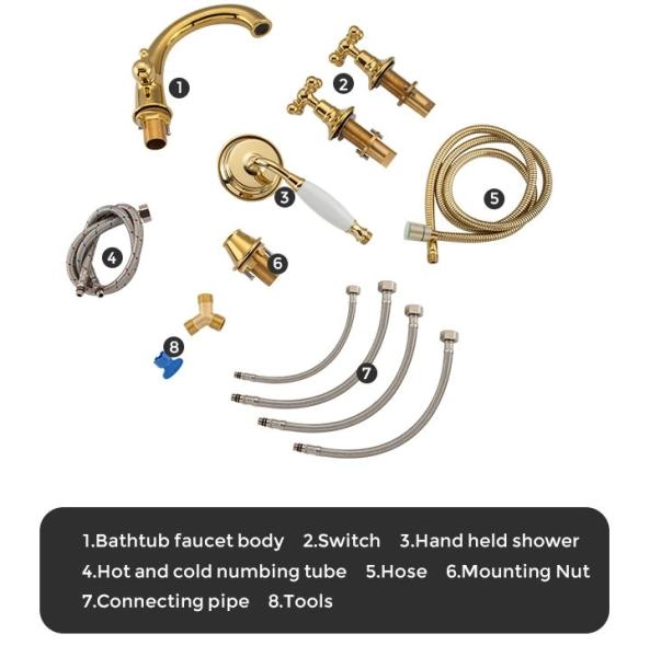 Смеситель Gappo G1189-6 на борт ванны 4 отверстия, золото