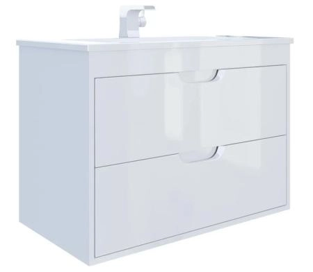 Тумба с раковиной для ванной Uperwood Modul 80 см, подвесная, глянцевая, белая