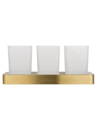 Три стакана для зубных щеток с держателем WONZON & WOGHAND LOTTE, Брашированное золото (WW-8338-BG)