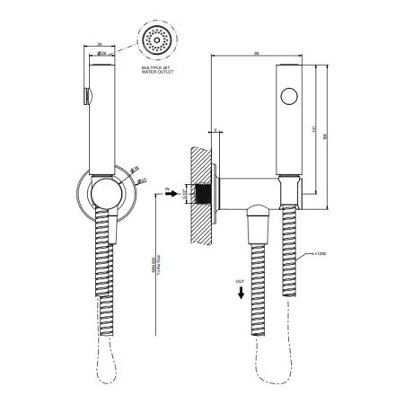 Gessi Inciso Гигиенический душ, 1/2". цвет: золото