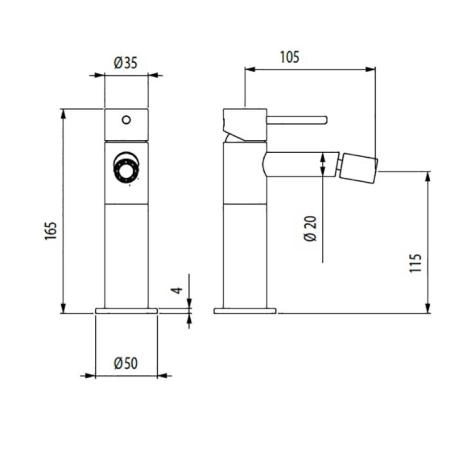 Bossini Inox Однорычажный Смеситель для биде на 1 отв., из нержавеющей стали без донного клапана, цвет: глянцевая сталь