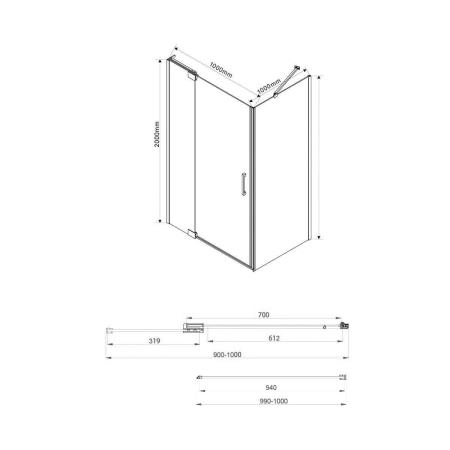 Душевой уголок Vincea Extra VSR-1E901010CL, 900/1000*1000, хром, стекло прозрачное
