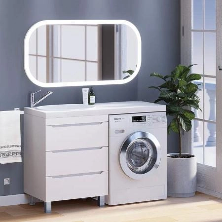 Тумба под стиральную машину Uperwood Tanos 60 см напольная с раковиной Bruks 120 см левая, белая