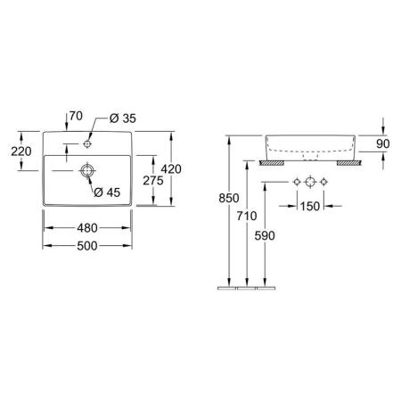 Раковина Villeroy&Boch MEMENTO 2.0 4A075001 50х42см накладная