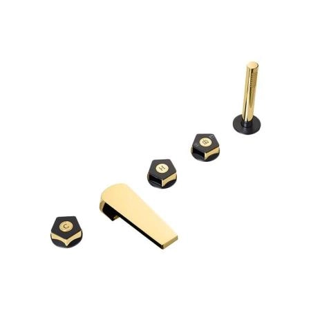 Newform ParkLE Смеситель на борт ванны, 5 отв., с ручным душем, цвет: PVD glossy gold/черный матовый