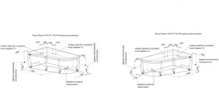 Ванна акриловая "ВАЛЬС ПРИМА 160х95" (правое исполнение), рама-подставка, фронтально-торцевая панель, слив-перелив автомат с сеточкой (бронза, с сифоном)
