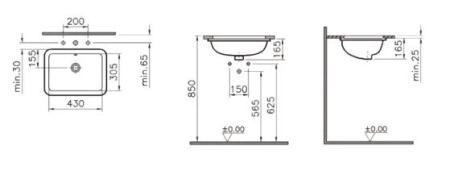 Раковина Vitra S20 5474B003-0618 прямоугольная подстольный монтаж 43 см