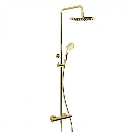 Gessi Minimalistic Душевая стойка, с верхним душем Ø25см., термостатическим смесителем, ручным душем и шлангом 150см, цвет: Gold PVD