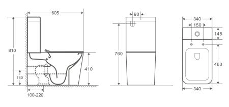 Унитаз Ceramalux 2171 безободковый RIMLESS приставной, микролифт