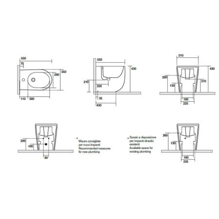 Kerasan Nolita Биде напольное с 1 отв. под смеситель 55х35 см, с креплениями WB5N, цвет: Ferro matt