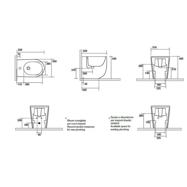 Kerasan Nolita Биде напольное с 1 отв. под смеситель 55х35 см, с креплениями WB5N, цвет: Ferro matt