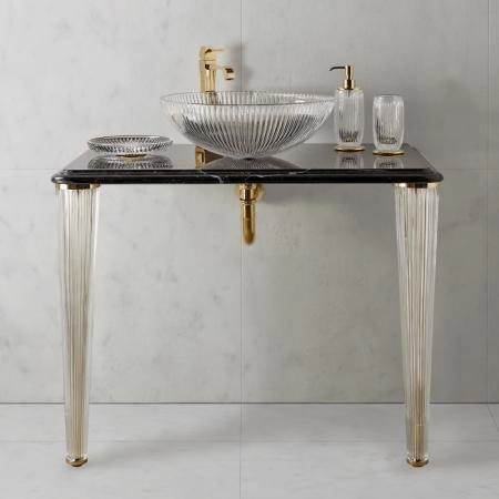 3SC Elegance Консоль ELEGANCE 90х54хh97см с раковиной EL11, топ-мрамор nero marquinia, сифон,цвет: золото 24к. Lucido