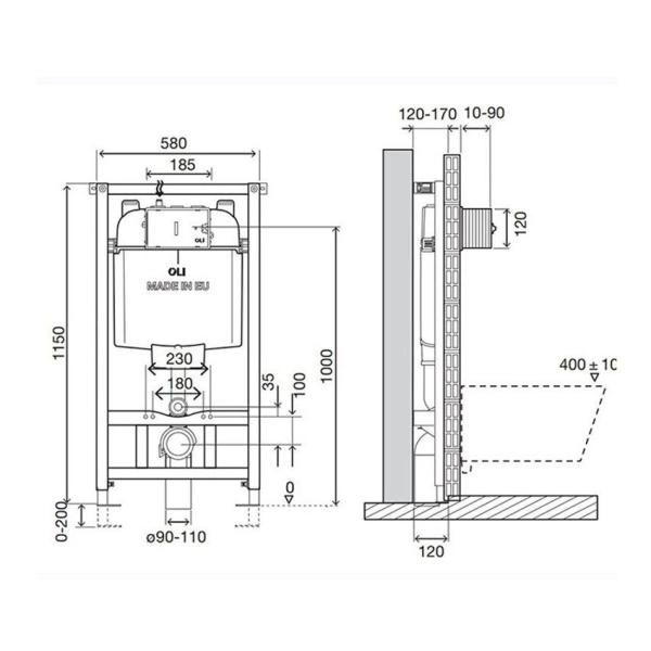 Инсталляция OLI 74 601801mNa00 + Панель слива Narro, хром глянцевый