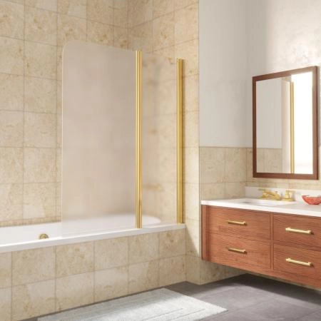 Шторка на ванную Vegas-glass E2V LUX ST 115 09 10 R, профиль золото глянцевое, стекло сатин