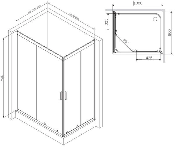 Душевой уголок AM.PM Gem W90G-404-100280-MT прозрачный