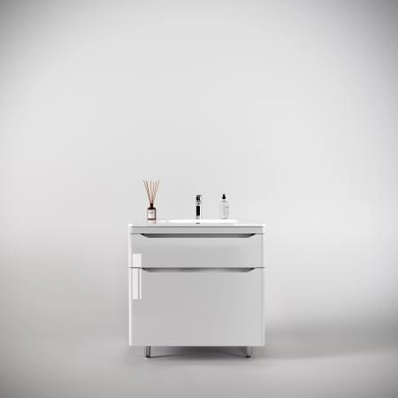 Тумба напольная Style Line Марелла 80 (2 ящ.) Люкс антискрейтч белый глянец, PLUS