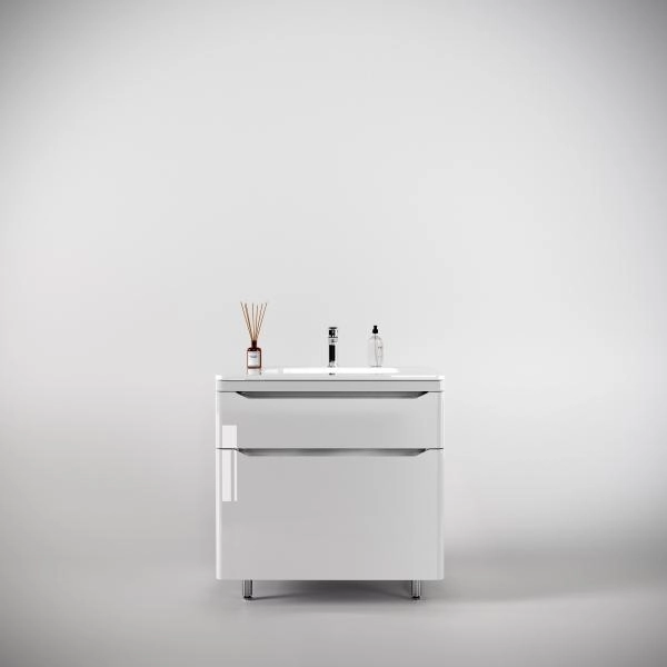 Тумба напольная Style Line Марелла 80 (2 ящ.) Люкс антискрейтч белый глянец, PLUS