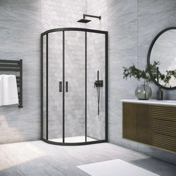 Душевой уголок Vegas-glass ZS-F NOVO h2000 100*80 02М 01, профиль черный матовый, стекло прозрачное