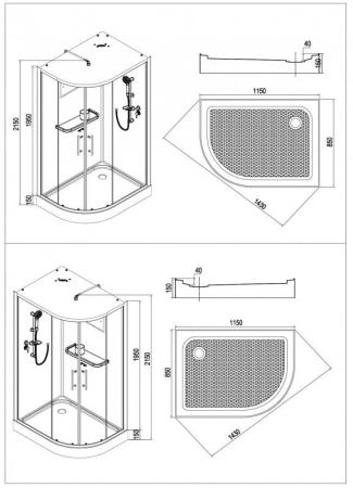 Душевая кабина Esbano 115x85 асимметричная матовое стекло ESKB115CRR