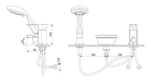 Смеситель на борт ванны GPD ATROS MAK67 на 3 отверстия,хром