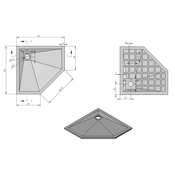 Поддон для душа Vincea из искусственного камня VST-4SP9090A, 900*900*25, антрацит