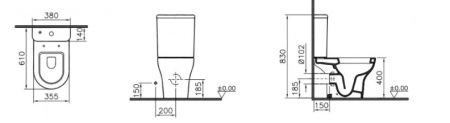 Унитаз Vitra Zentrum Rim-Ex 9824B003-7207 безободковый с бачком и сиденьем микролифт