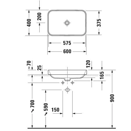 Duravit Vero Air Раковина 60х40см, без отв.,без перелива, цвет: белый