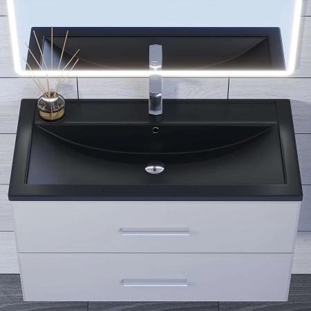 Раковина кварцевая Uperwood Foster Quartz 90 см, черная матовая, уголь