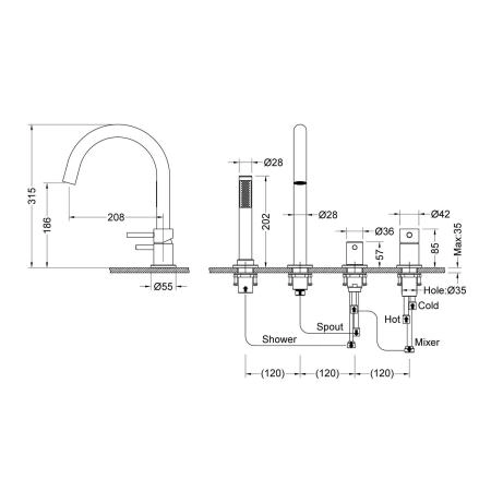 Смеситель для ванны с душем на борт ванны Timo Saona 2320/03Y черный