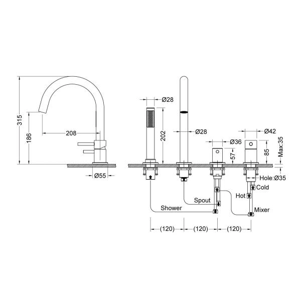 Смеситель для ванны с душем на борт ванны Timo Saona 2320/03Y черный