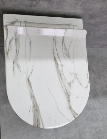 Унитаз Ceramalux 2213-K подвесной безободковый сиденье микролифт белый мрамор 505x365x360