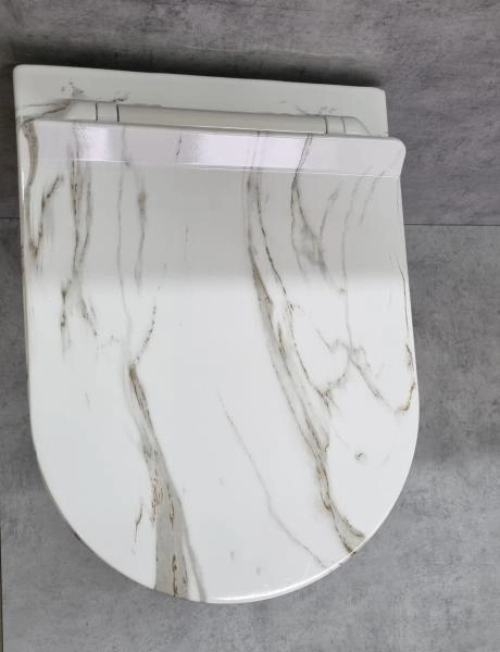 Унитаз Ceramalux 2213-K подвесной безободковый сиденье микролифт белый мрамор 505x365x360