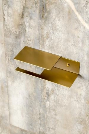Держатель для туалетной бумаги Boheme c полкой Qubic Matt Gold 10721-2-MG