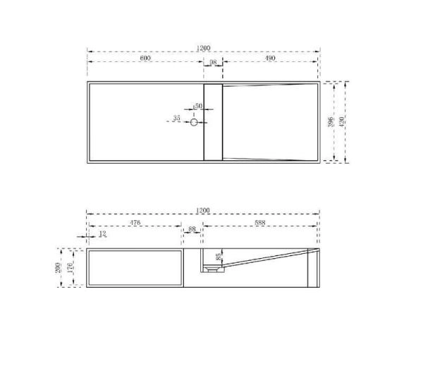 Раковина NT BAGNO NT501 Cagliari Right 1200x420 искусственный камень белый матовый